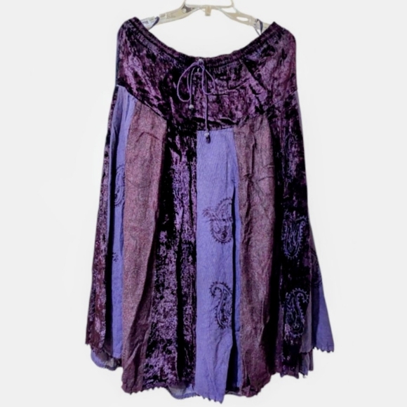 Vtg Boho Velvet Skirt Gypsy Cosplay Raaga Patchwork Embroidered OS Purple Brown - Picture 3 of 14
